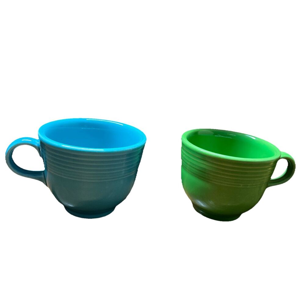 Set of 2 Fiestaware Lead Free Tea Cups 1-turquoise, 1-shamrock-wear On Rim HLCC